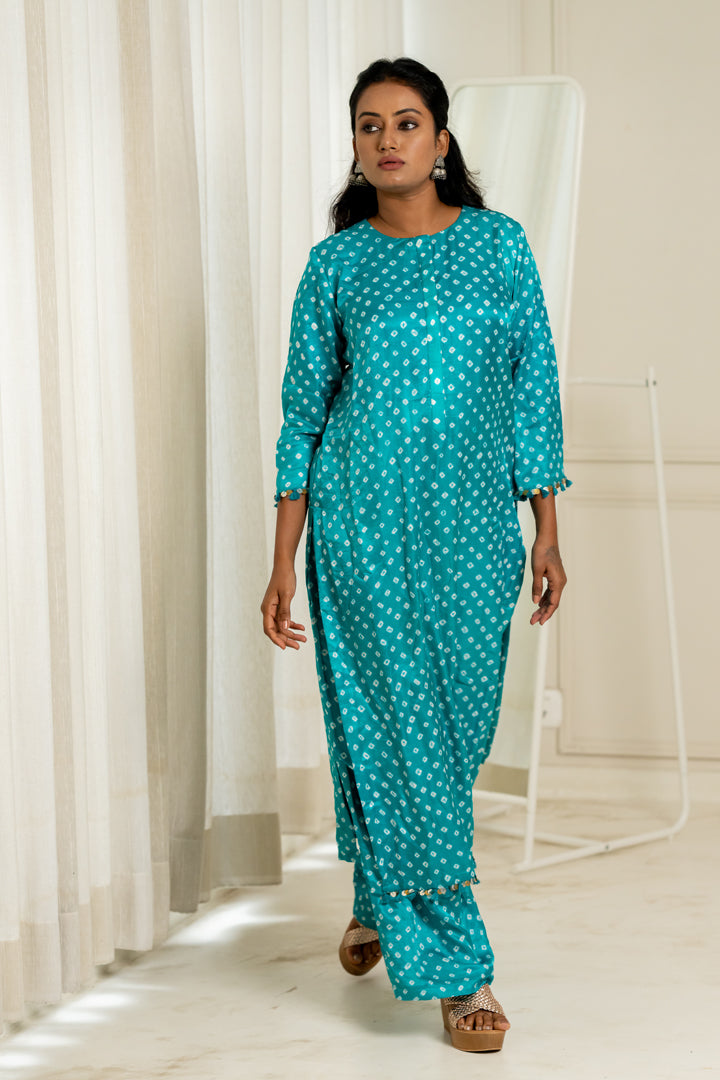 Turquoise Bandhani Coord Set - Anjanase