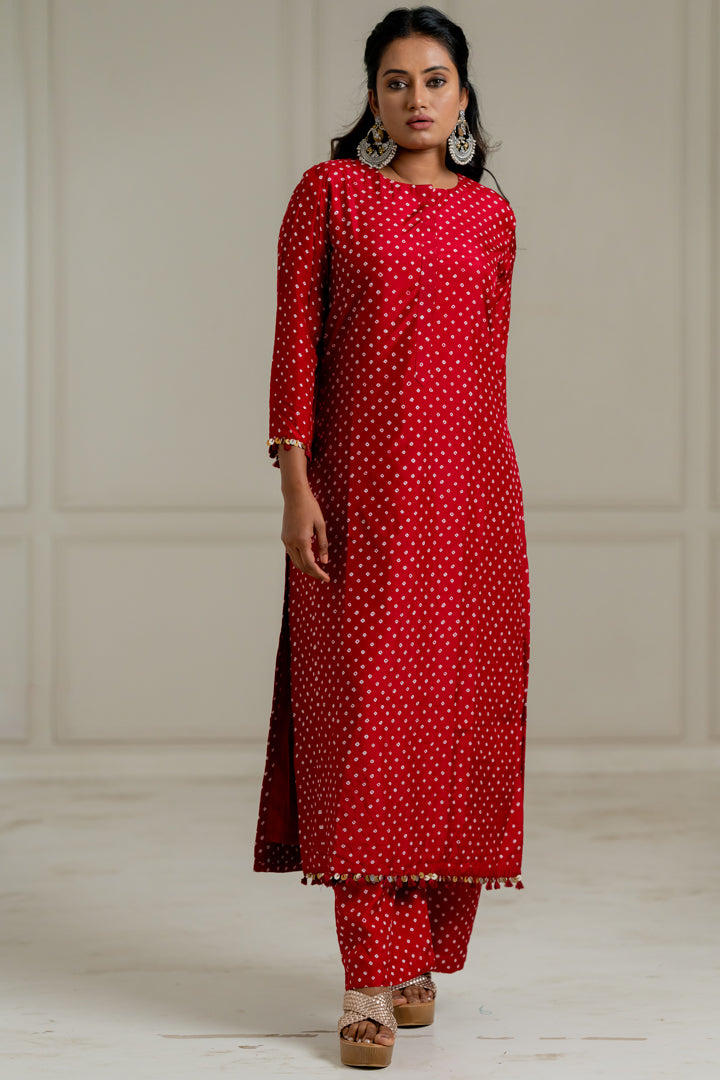 Maroon Bandhani Coord Set - Anjanase