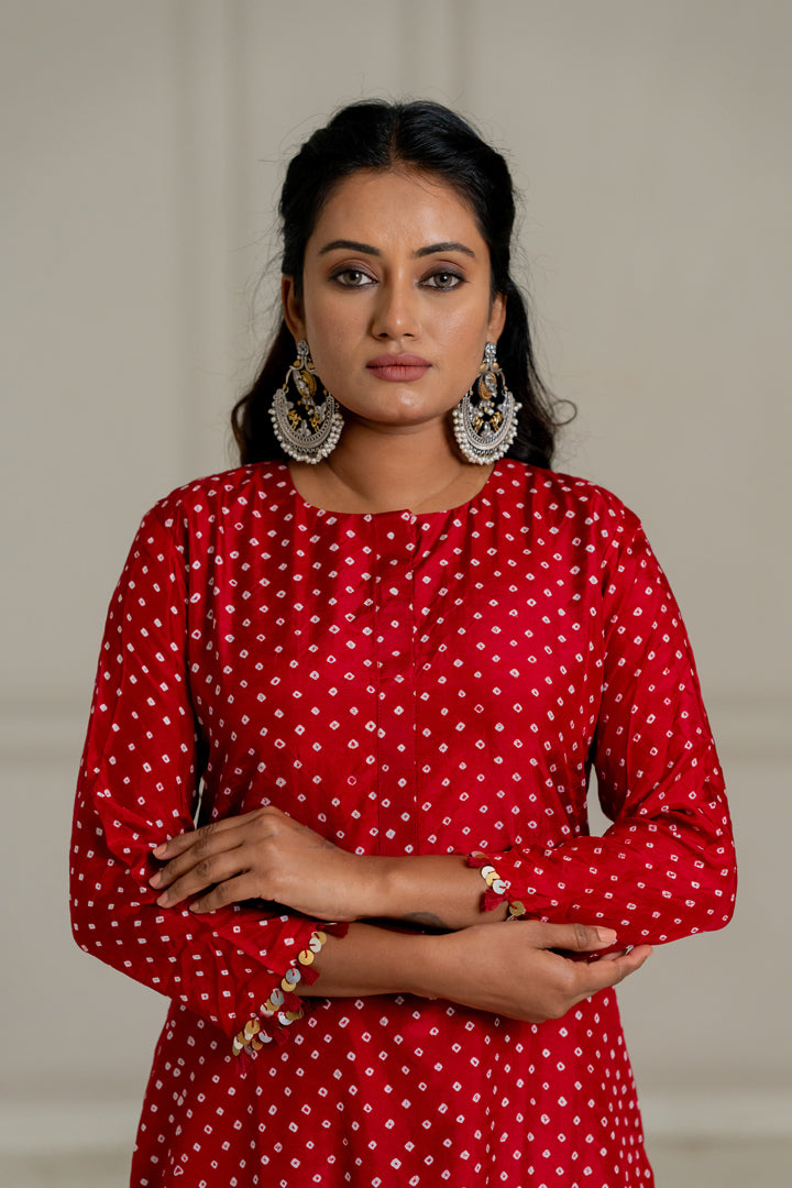 Maroon Bandhani Coord Set - Anjanase