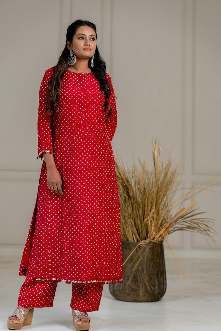 Maroon Bandhani Coord Set - Anjanase