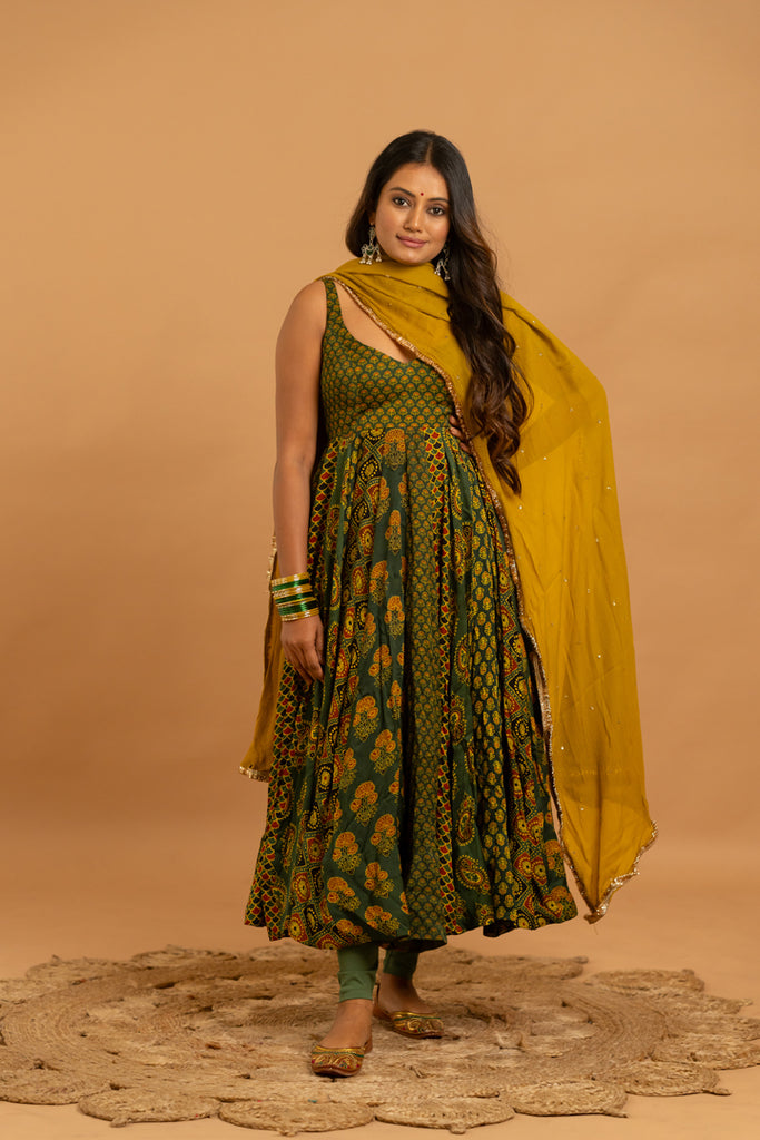 Ajrakh Anarkali Set - Anjanase