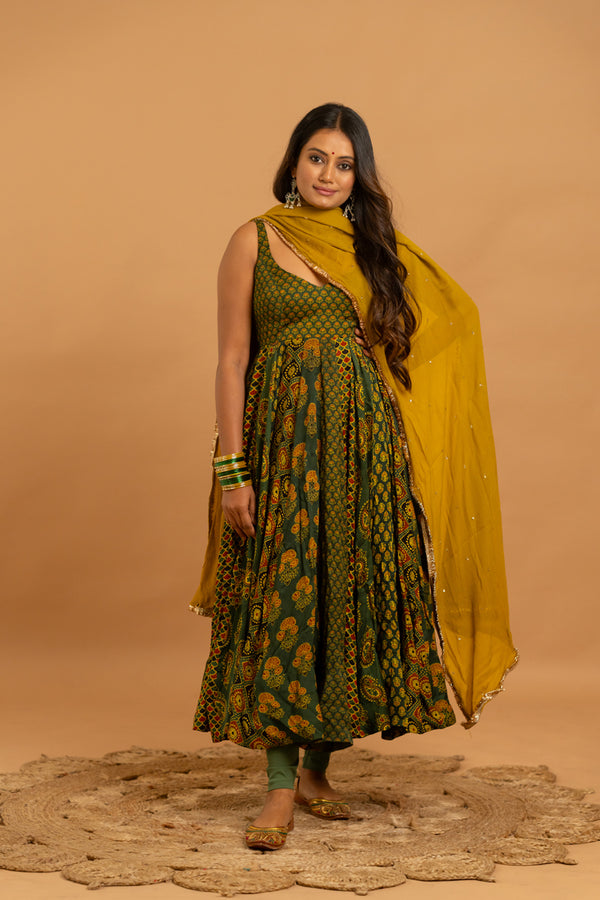 Ajrakh Anarkali Set - Anjanase