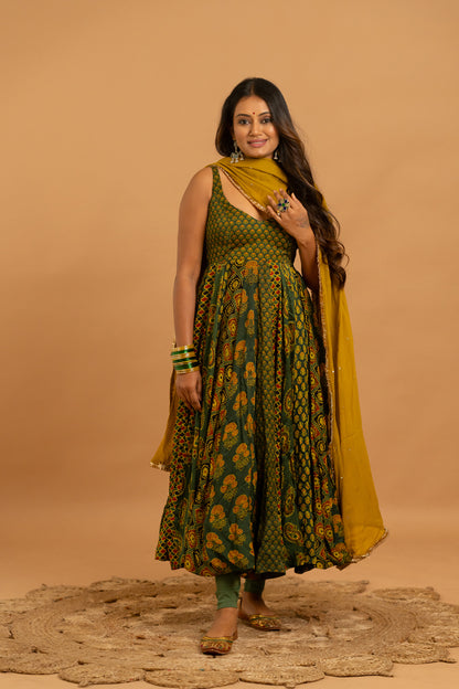 Ajrakh Anarkali Set - Anjanase