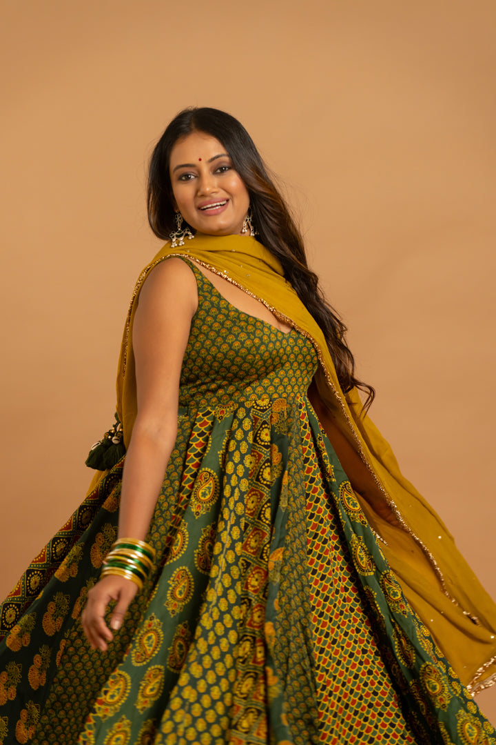 Ajrakh Anarkali Set - Anjanase