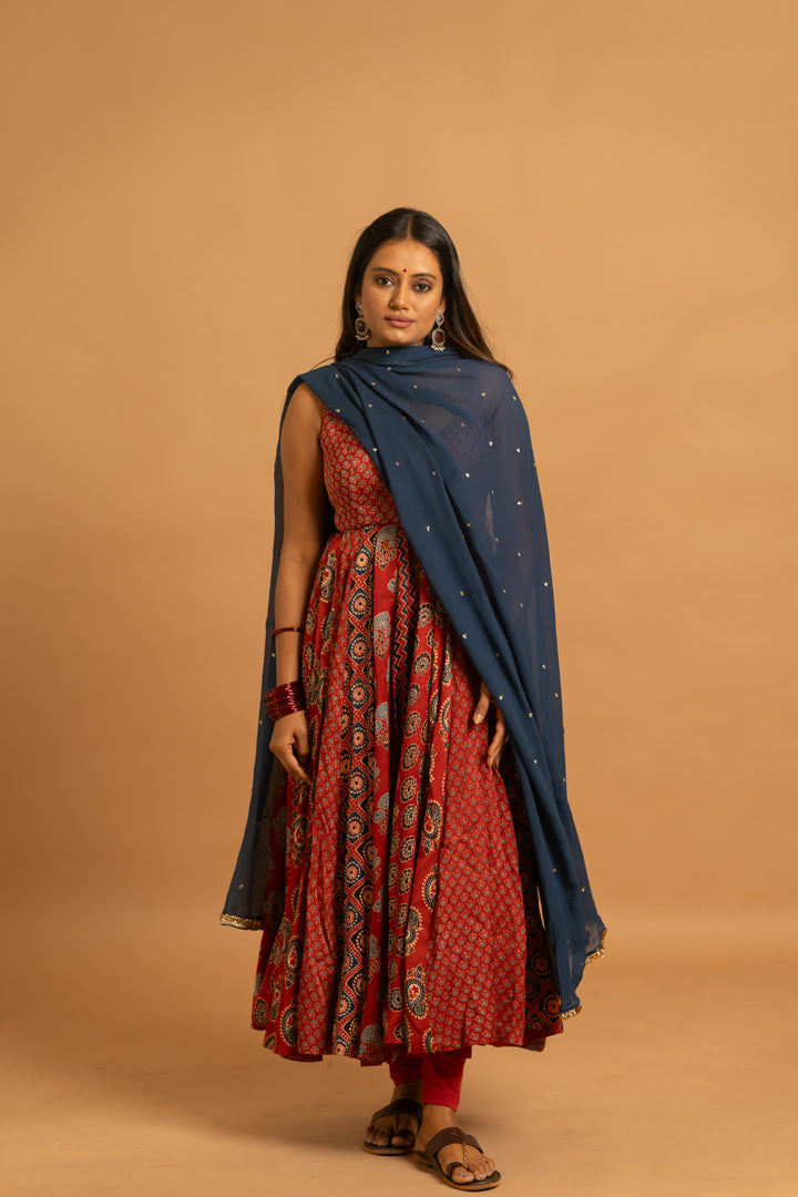 Ajrakh Anarkali Set