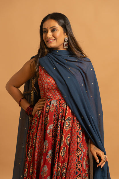 Ajrakh Anarkali Set