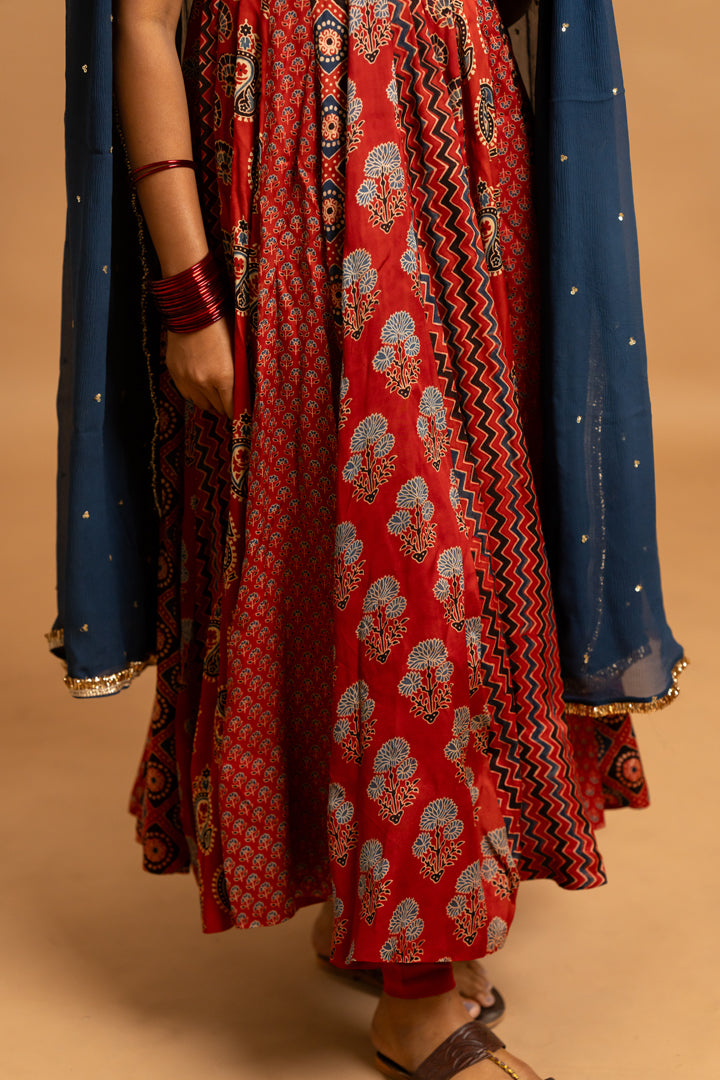 Ajrakh Anarkali Set