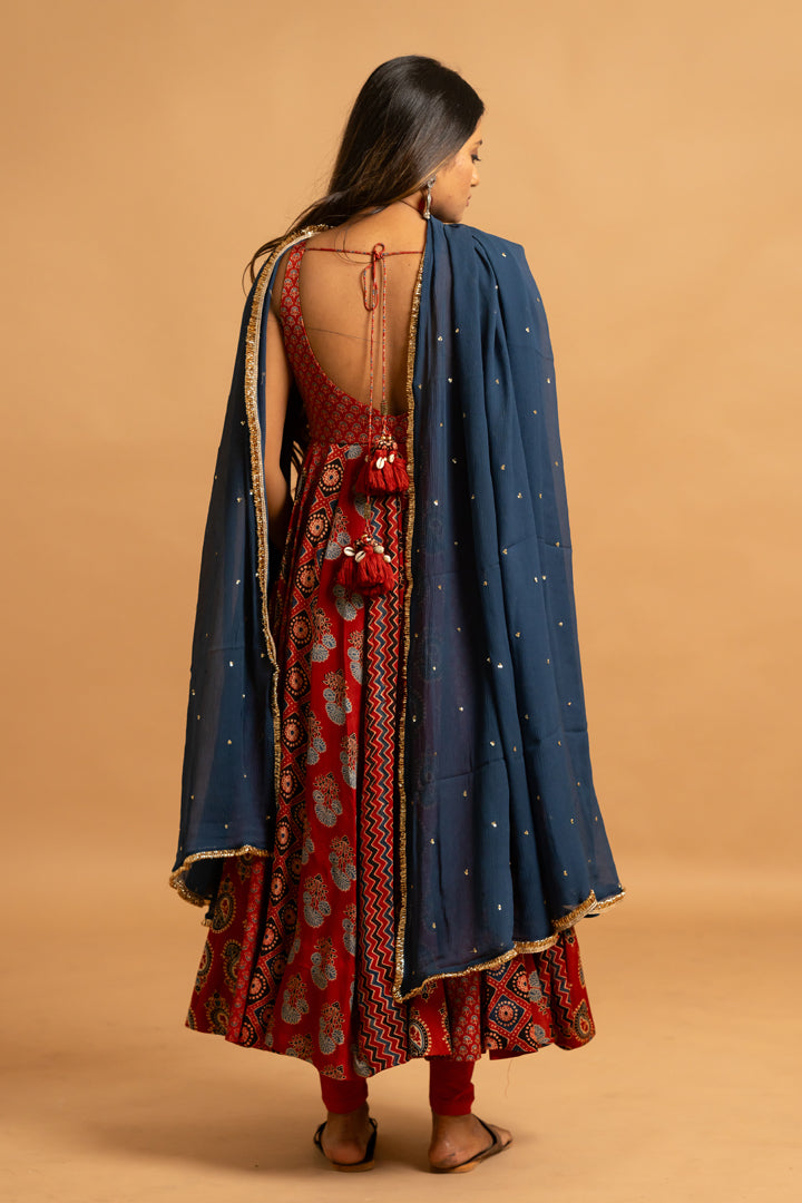Ajrakh Anarkali Set
