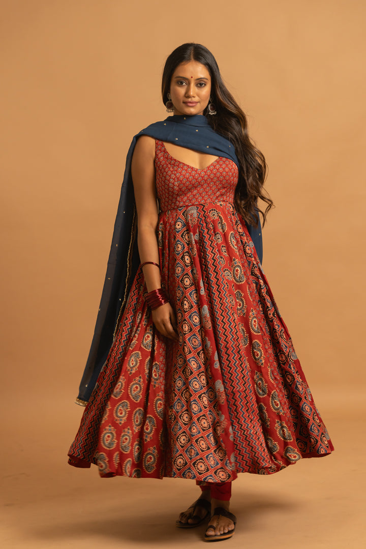 Ajrakh Anarkali Set