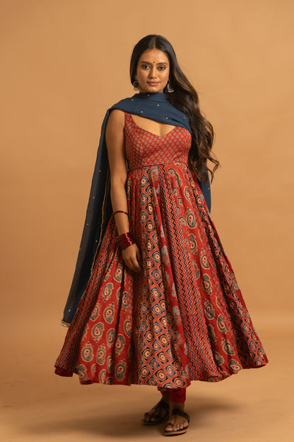 Ajrakh Anarkali Set