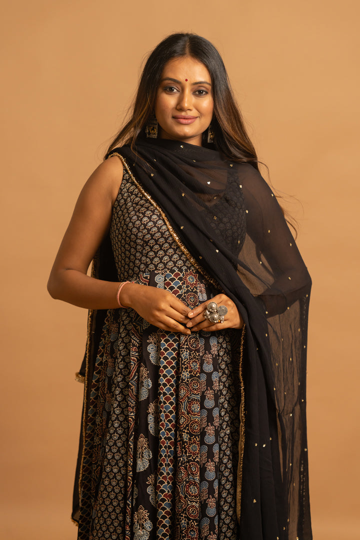 Ajrakh Anarkali Set