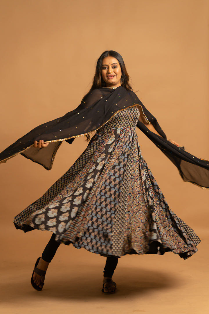 Ajrakh Anarkali Set