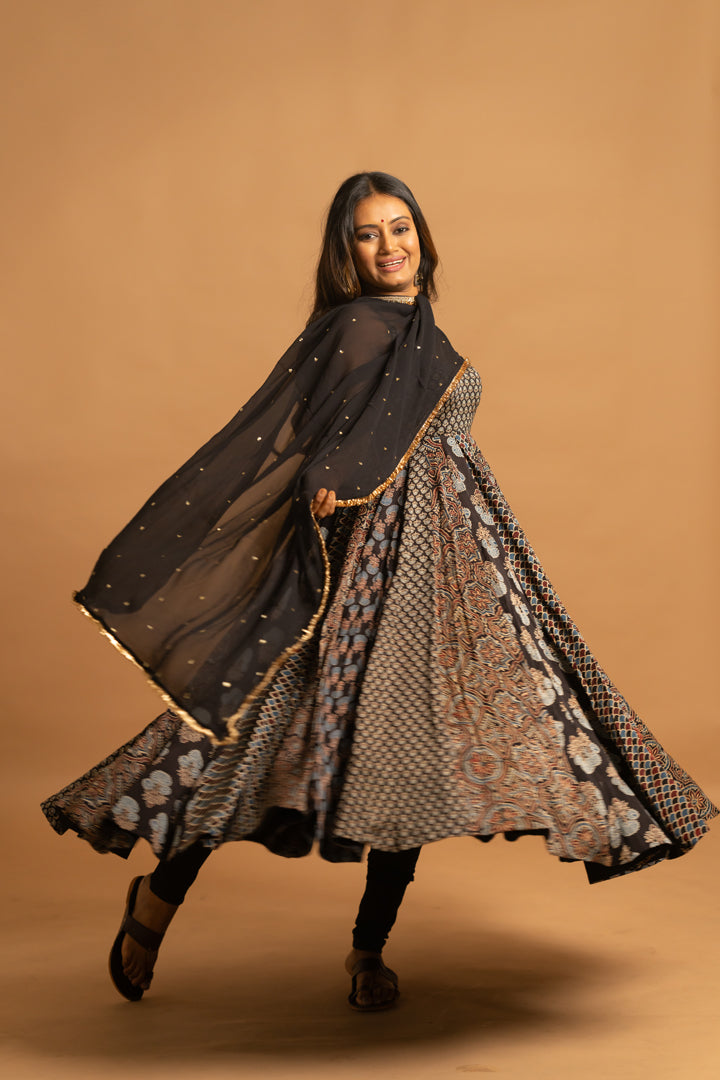 Ajrakh Anarkali Set