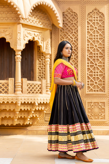 Black Leheriya Lehenga Set