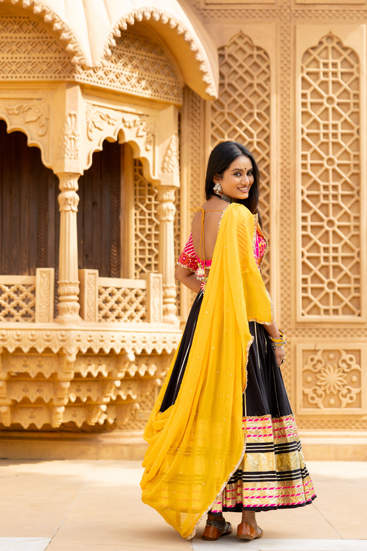 Black Leheriya Lehenga Set