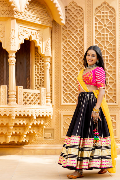 Black Leheriya Lehenga Set