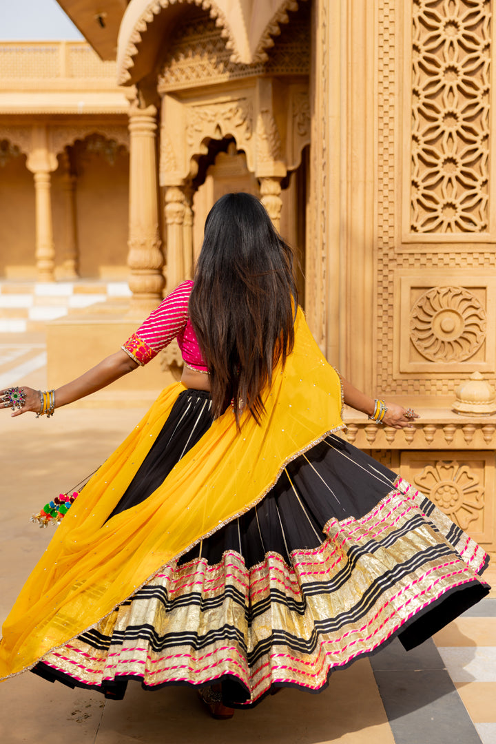 Black Leheriya Lehenga Set