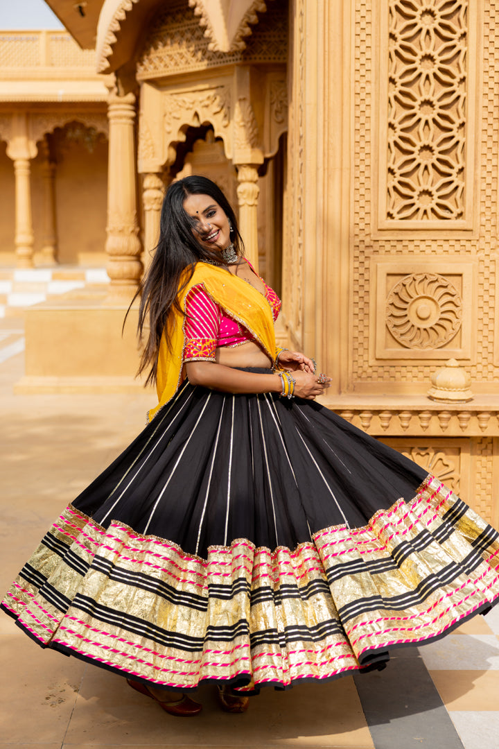 Black Leheriya Lehenga Set