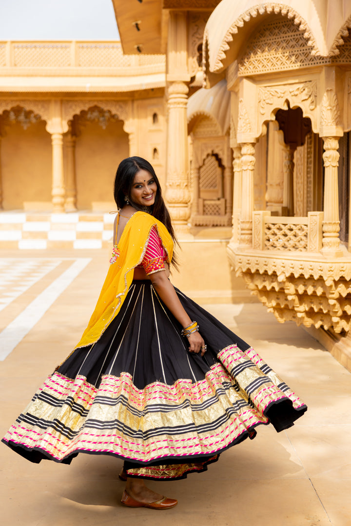 Black Leheriya Lehenga Set