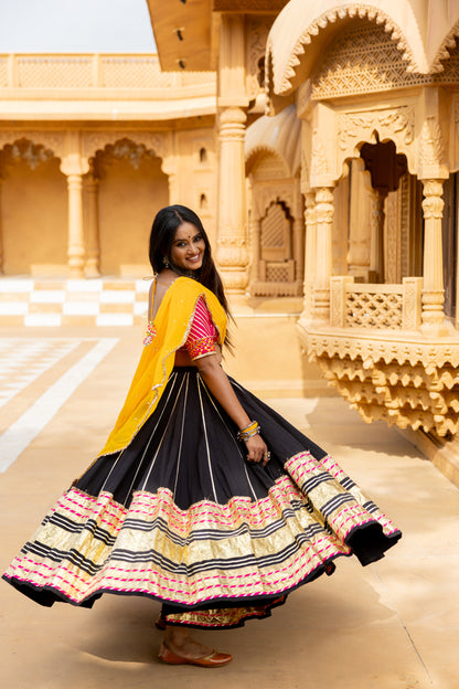 Black Leheriya Lehenga Set