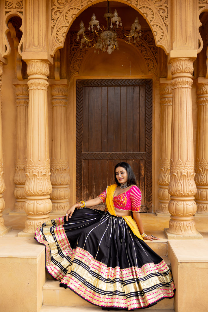 Black Leheriya Lehenga Set