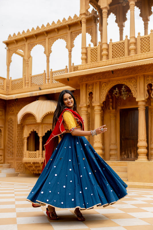 Teal Blue Mirror Lehenga Set