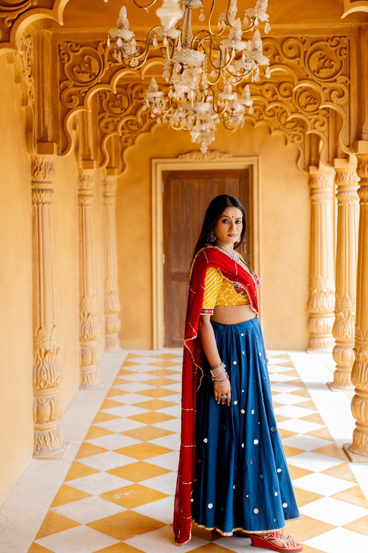 Teal Blue Mirror Lehenga Set