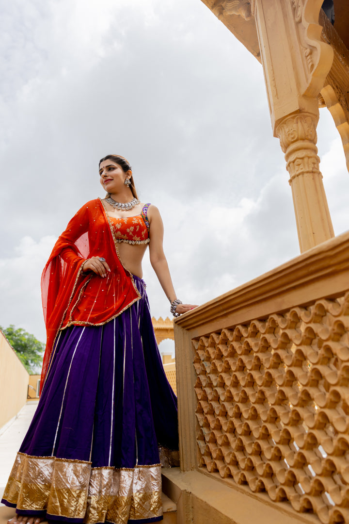 Purple Cotton Lehenga Set