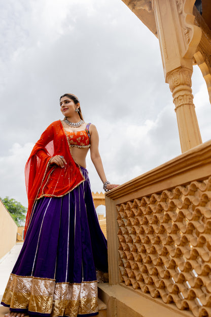 Purple Cotton Lehenga Set