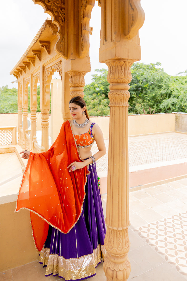 Purple Cotton Lehenga Set