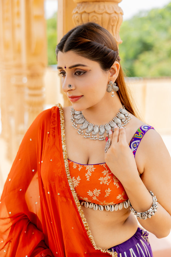 Purple Cotton Lehenga Set