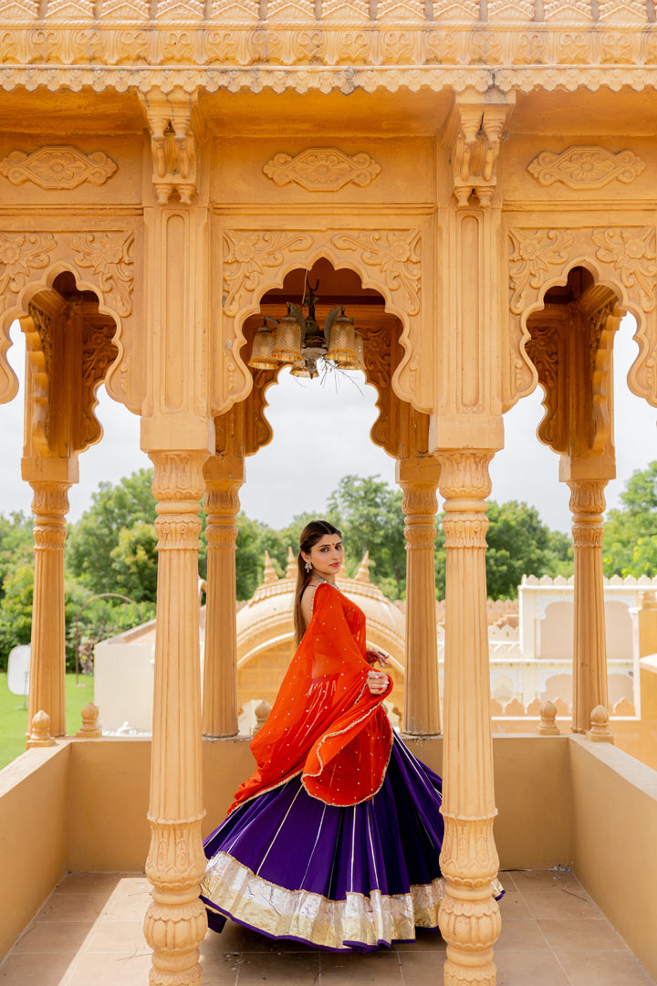 Purple Cotton Lehenga Set