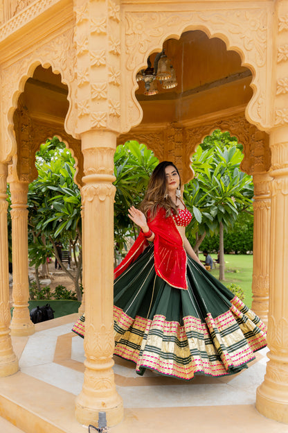 Bottle Green Leheriya Lehenga Set