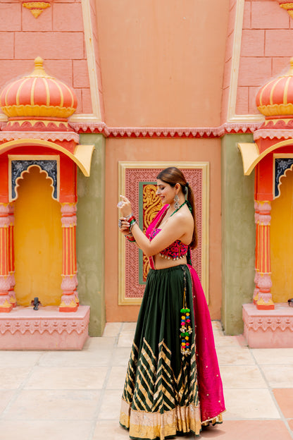 Bottle Green Lehenga Set