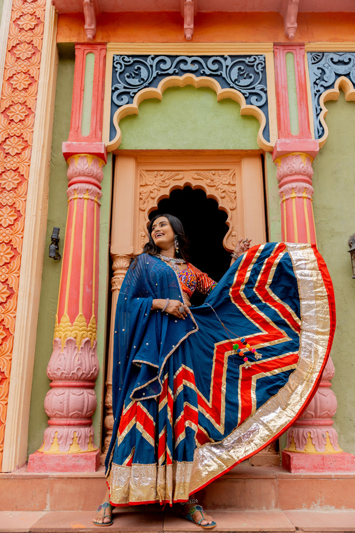 Teal Cotton Lehenga Set