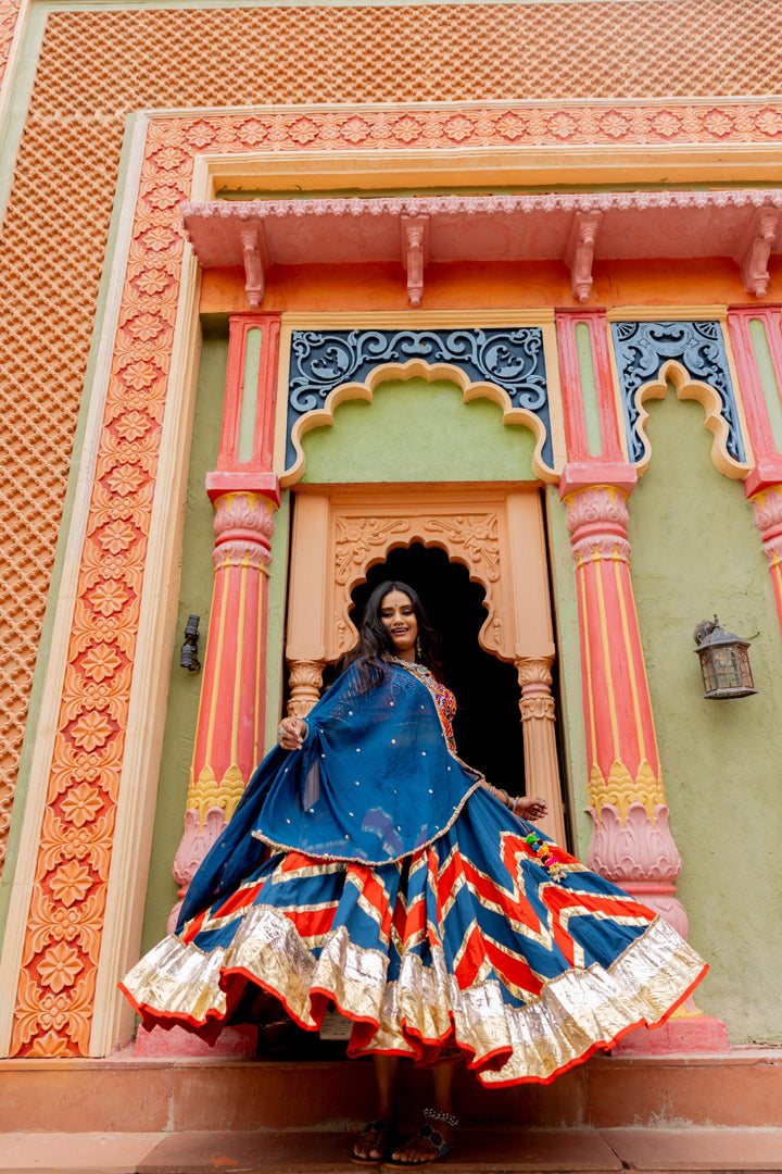 Teal Cotton Lehenga Set