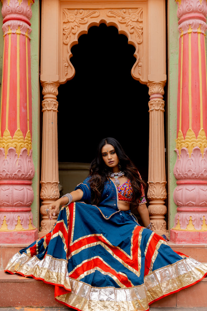 Teal Cotton Lehenga Set