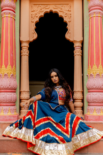 Teal Cotton Lehenga Set