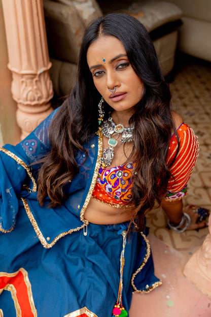 Teal Cotton Lehenga Set