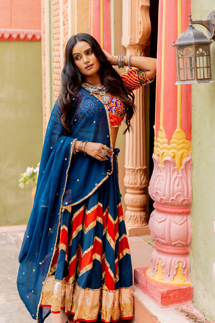 Teal Cotton Lehenga Set