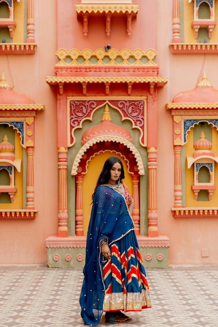 Teal Cotton Lehenga Set
