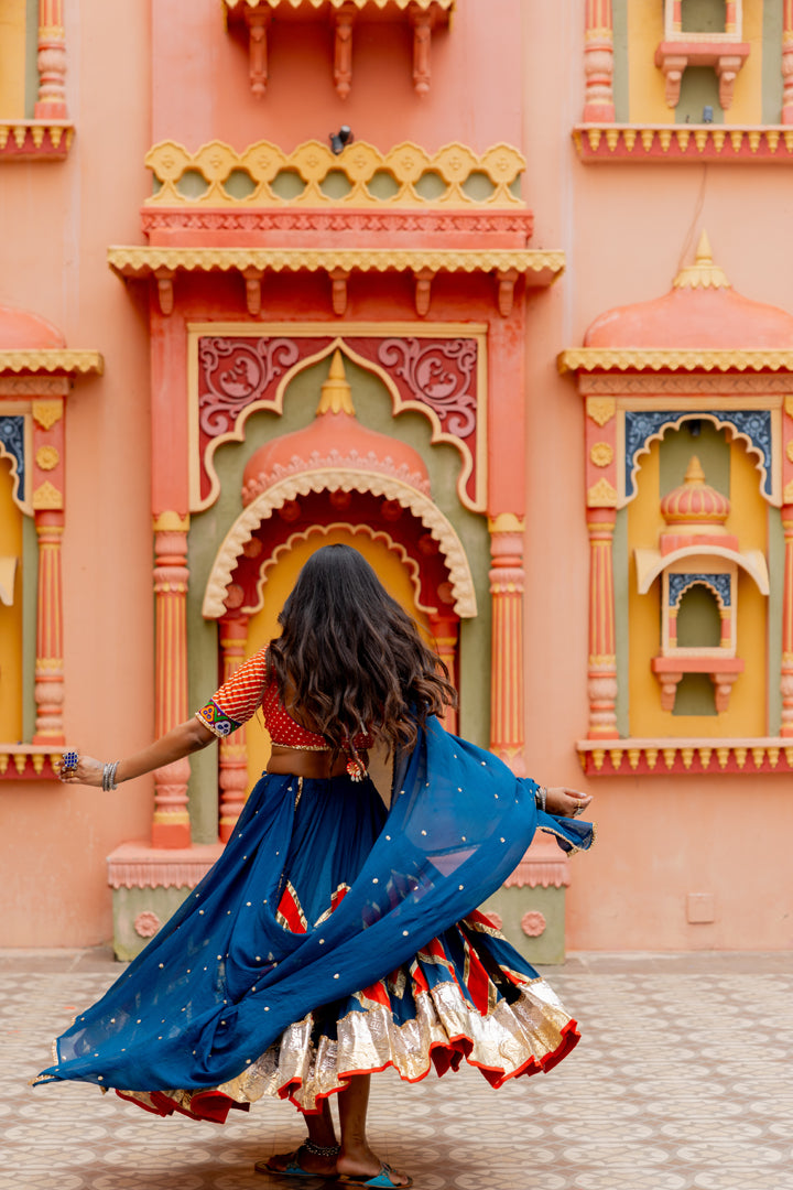 Teal Cotton Lehenga Set