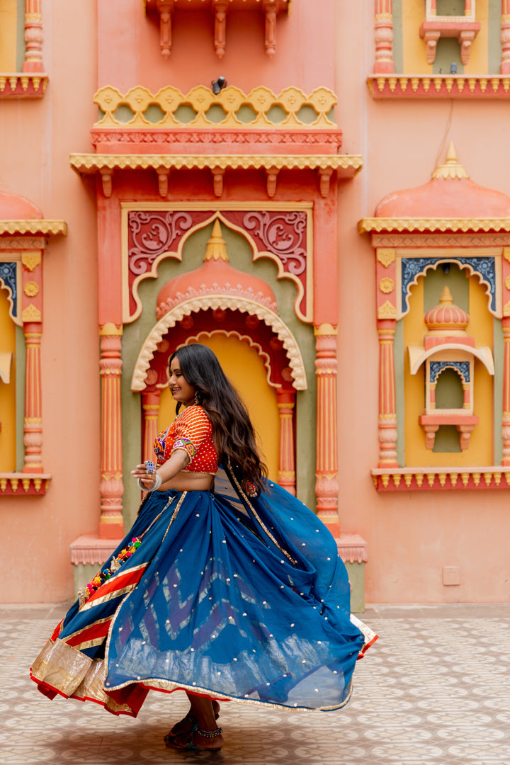 Teal Cotton Lehenga Set