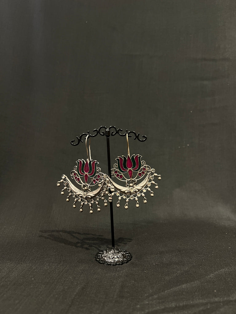 Lotus Oxidised Earrings