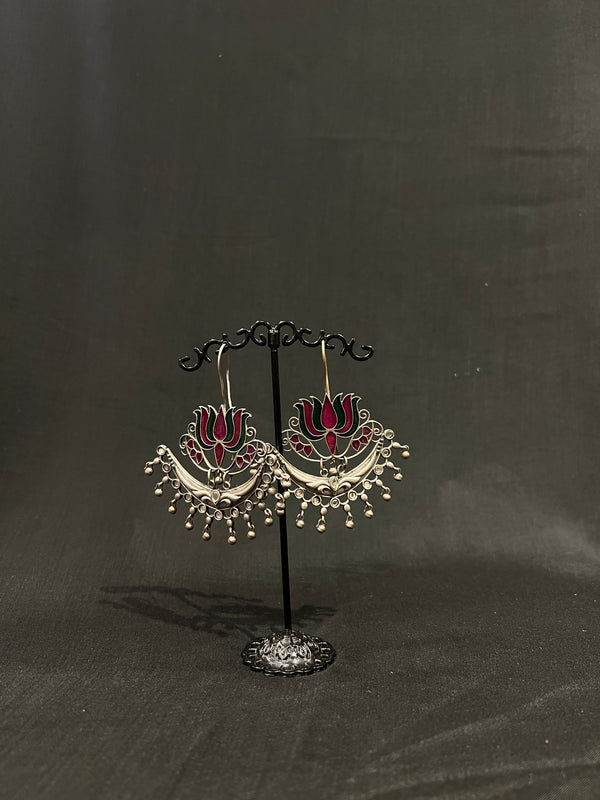 Lotus Oxidised Earrings