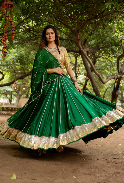 Green Spun Lehenga Set
