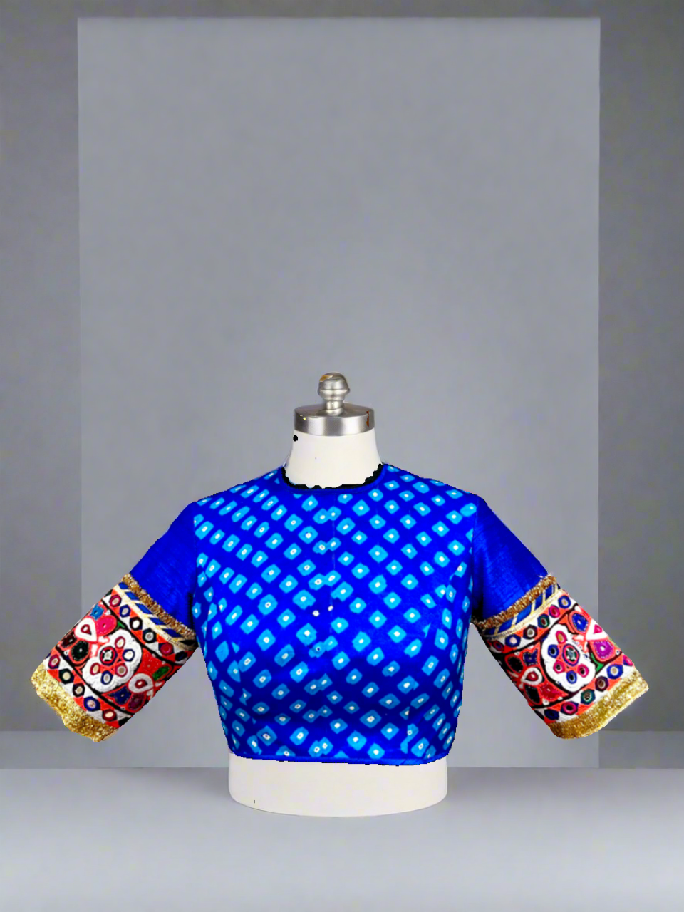 Blue Bandhani Patch Blouse - Anjanase