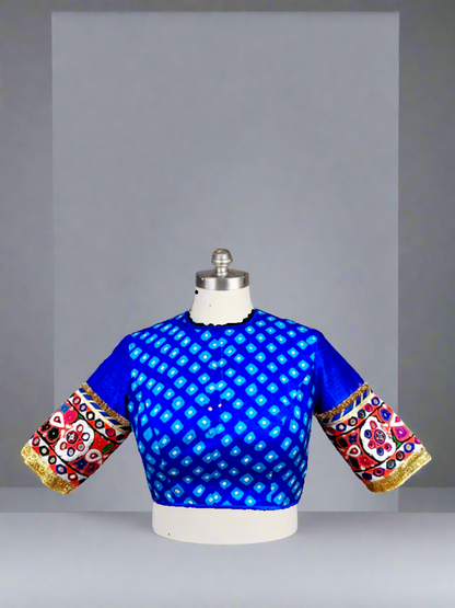 Blue Bandhani Patch Blouse - Anjanase