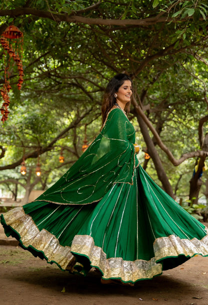Green Spun Lehenga Set