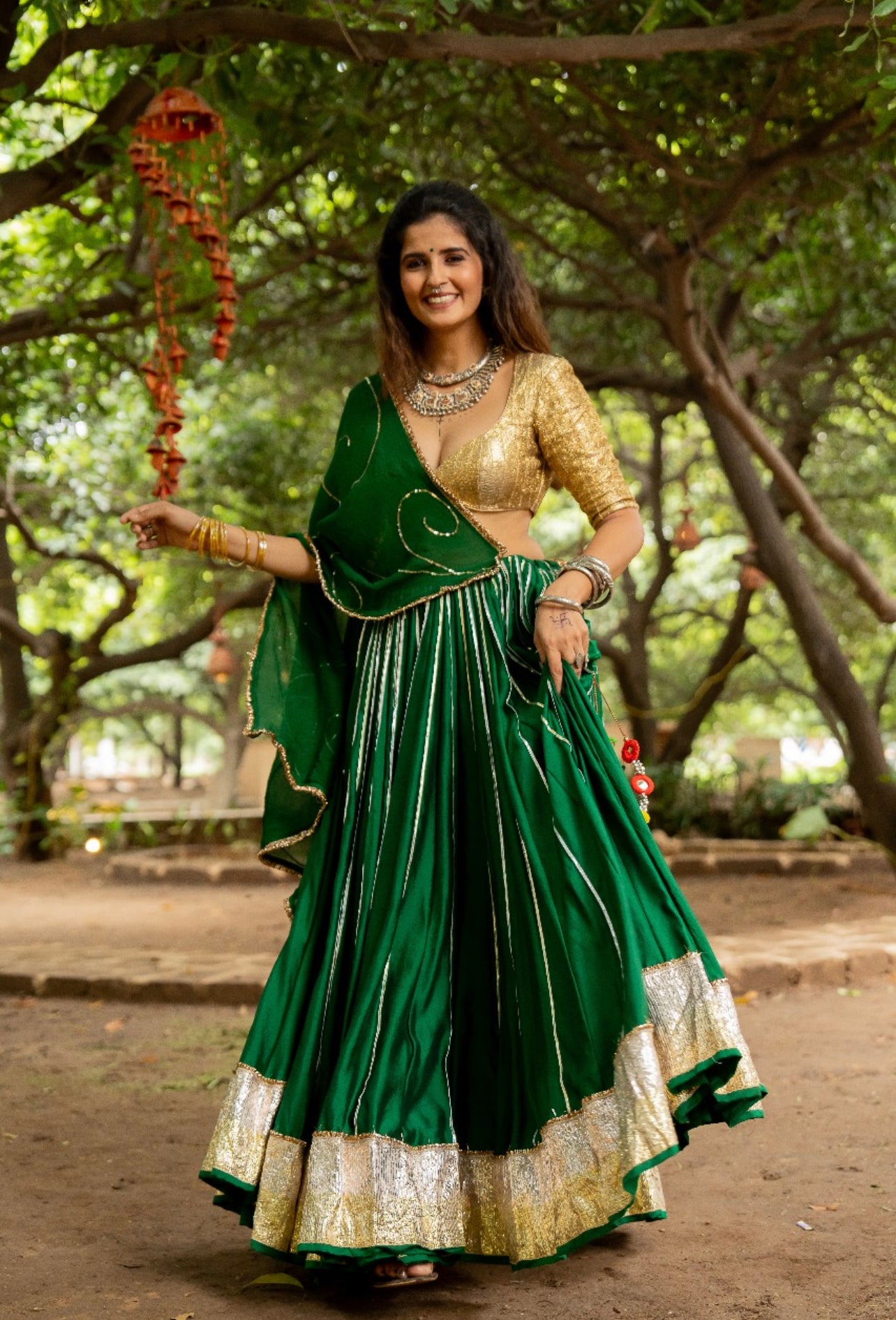 Green Spun Lehenga Set